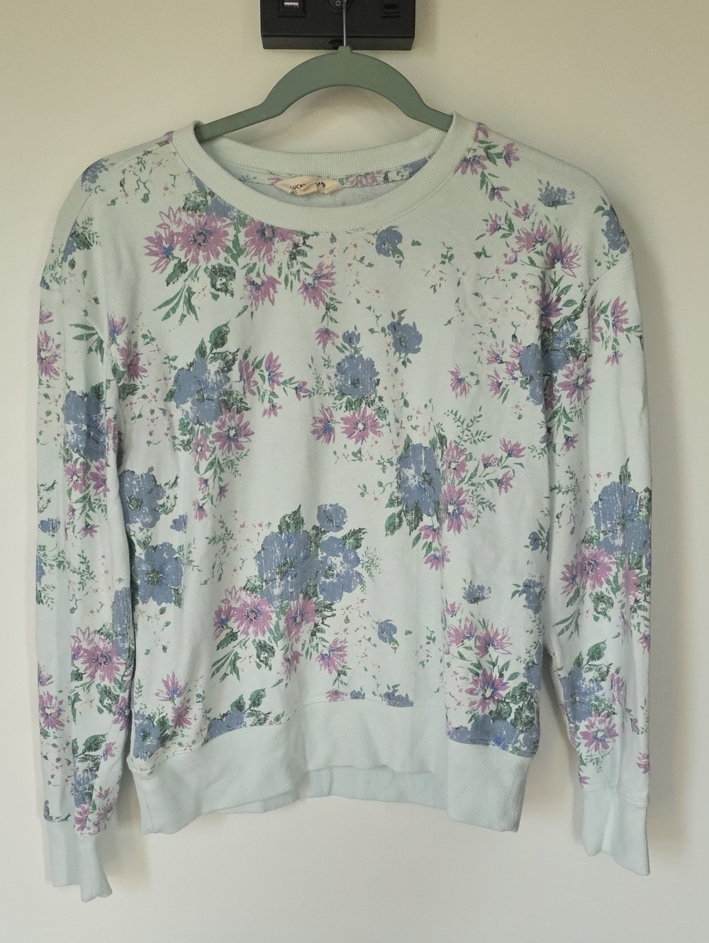 Lucky Brand Light Blue Floral Crewneck Sweater with Pink & Blue Flowers
